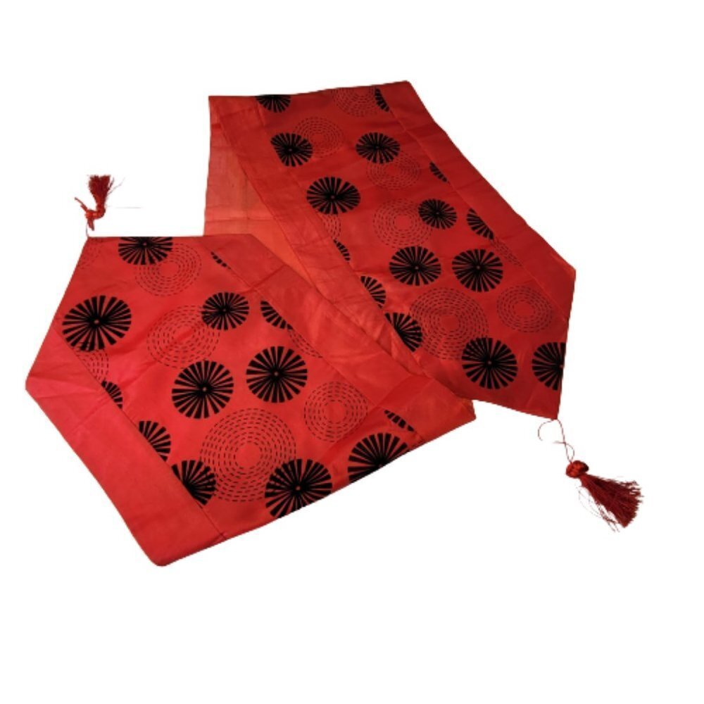 Red Rectangular Table Runner with Tassels - Picture 5 of 7